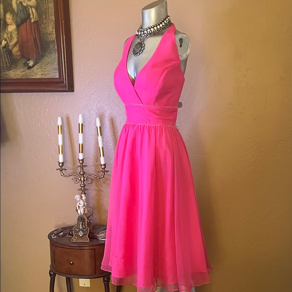 NWT Vintage Mori Lee by Madeline Gardner Pink Beaded Halter Dress.  Sz 14